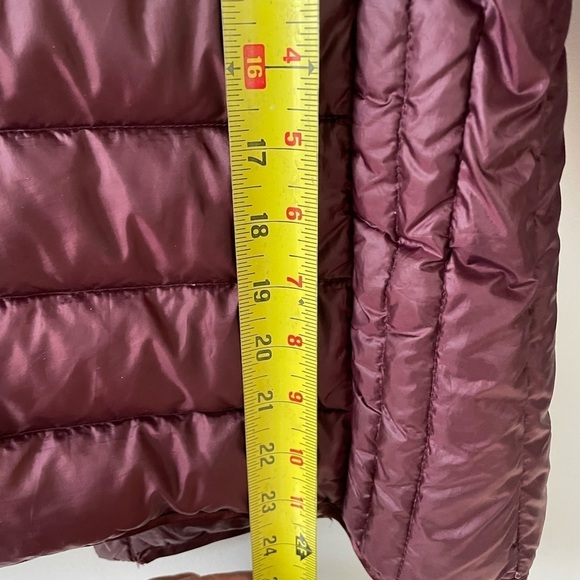 Tex, packable down jacket, dark purple or burgundy, Medium, warm winter puffer - Picture 6 of 6
